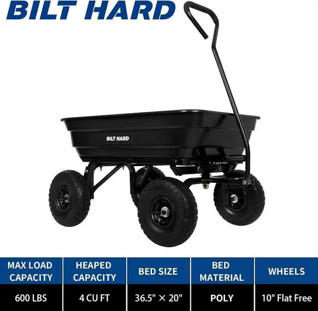 Alt view image 2 of 6 - Poly Garden Dump Cart 600 lbs with No Flat Tires, Quick Release, 4 Cu Ft Dump Wagon Heavy Duty for Yard, Outdoor