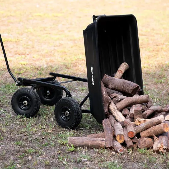 Alt view image 4 of 6 - Poly Garden Dump Cart 600 lbs with No Flat Tires, Quick Release, 4 Cu Ft Dump Wagon Heavy Duty for Yard, Outdoor