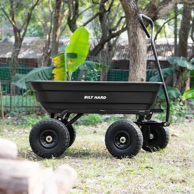 Alt view image 5 of 6 - Poly Garden Dump Cart 600 lbs with No Flat Tires, Quick Release, 4 Cu Ft Dump Wagon Heavy Duty for Yard, Outdoor