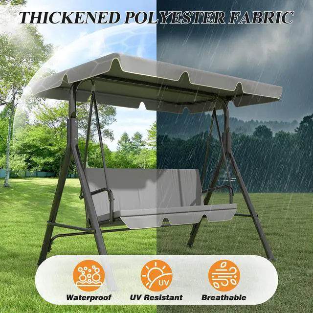 Alt view image 4 of 6 - 3-Seat Patio Swing Chair, Outdoor Porch Swing with Adjustable Canopy and Durable Steel Frame for Patio, Garden, Poolside(Grey)