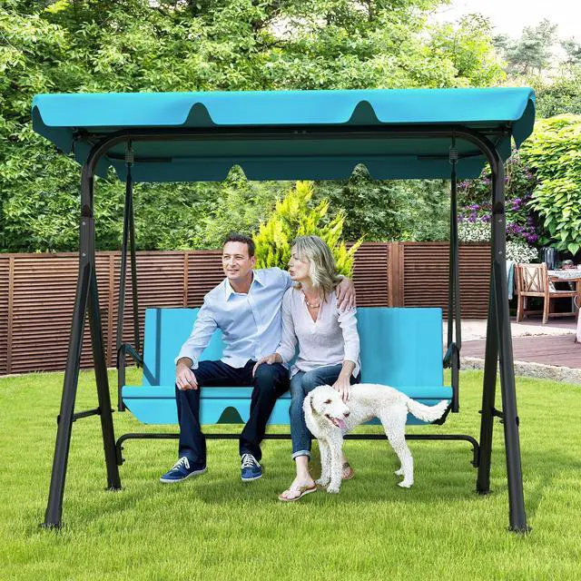 Main image of 3-Seat Patio Swing Chair, Outdoor Porch Swing with Adjustable Canopy and Durable Steel Frame for Patio, Garden, Poolside(Turquoise)