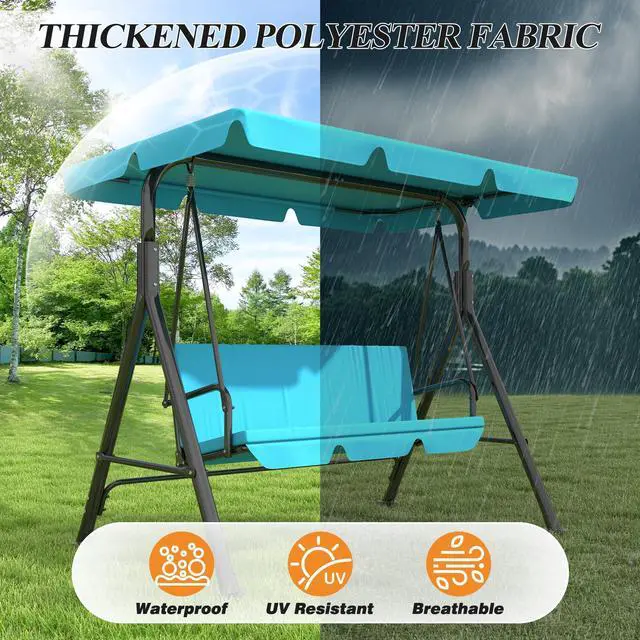 Alt view image 4 of 6 - 3-Seat Patio Swing Chair, Outdoor Porch Swing with Adjustable Canopy and Durable Steel Frame for Patio, Garden, Poolside(Turquoise)