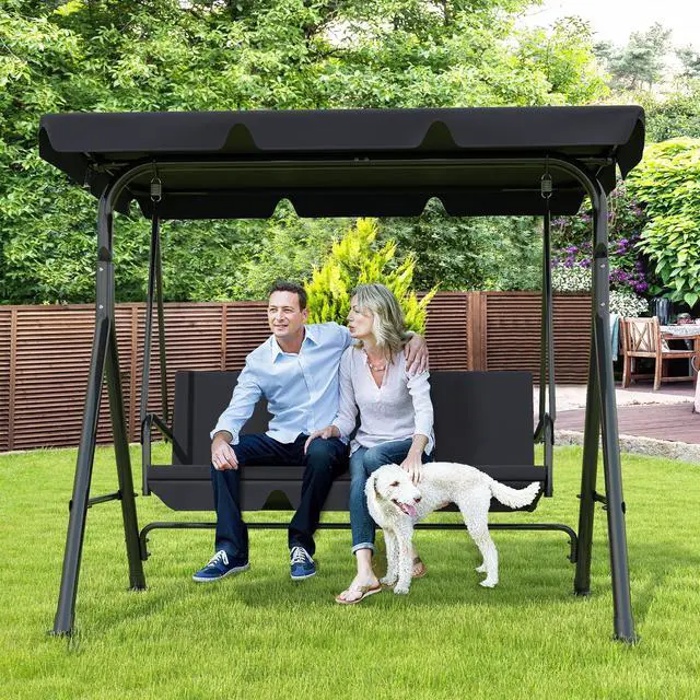 Main image of 3-Seat Patio Swing Chair,Outdoor Porch Swing with Adjustable Canopy and Durable Steel Frame for Patio, Garden, Poolside (Black)