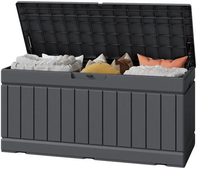 Main image of Outdoor Storage Box 82 Gallon Storage Bin with Lid for Patio Furniture, Garden Tools, Pool Supplies, Waterproof and UV Resistant, Lockable, Gray