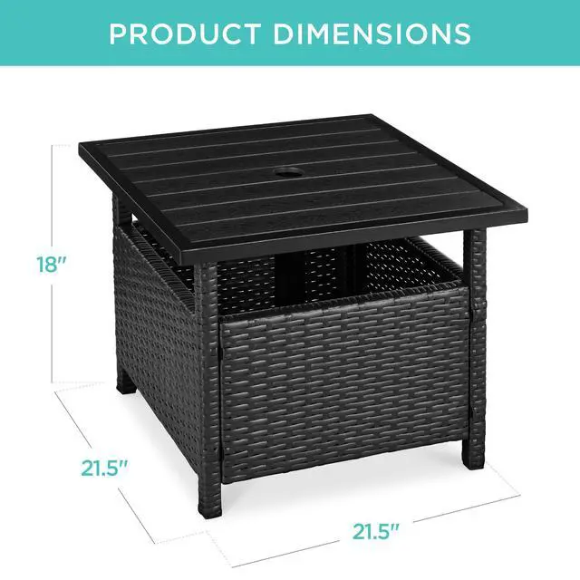Alt view image 2 of 6 - Wicker Side Table with Umbrella Hole, Square PE Rattan Outdoor End Table for Patio, Garden, Poolside, Deck w/UV-Resistant Frame, Storage Space - Black