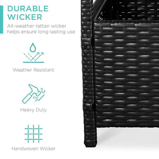 Alt view image 3 of 6 - Wicker Side Table with Umbrella Hole, Square PE Rattan Outdoor End Table for Patio, Garden, Poolside, Deck w/UV-Resistant Frame, Storage Space - Black