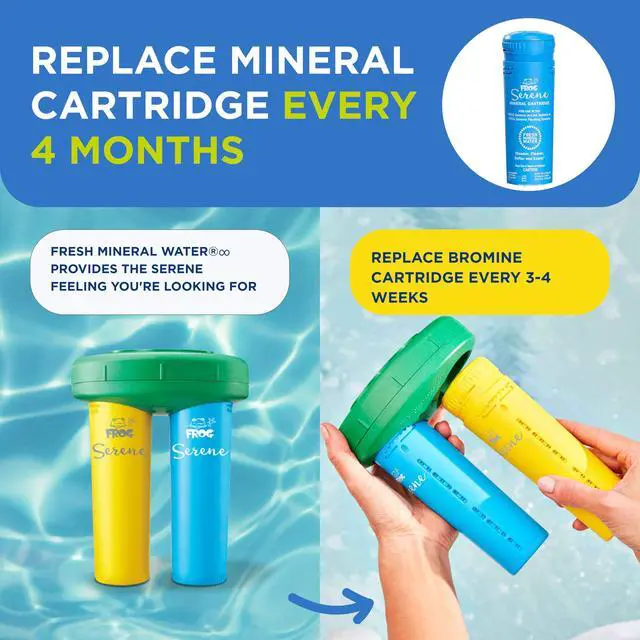 Alt view image 6 of 6 - Serene Replacement Mineral and Bromine Cartridge Kit for use with Hot Tub Serene Floating Sanitizing System - Prefilled for Quick & Easy Hot Tub Maintenance - 4 Month Bundle