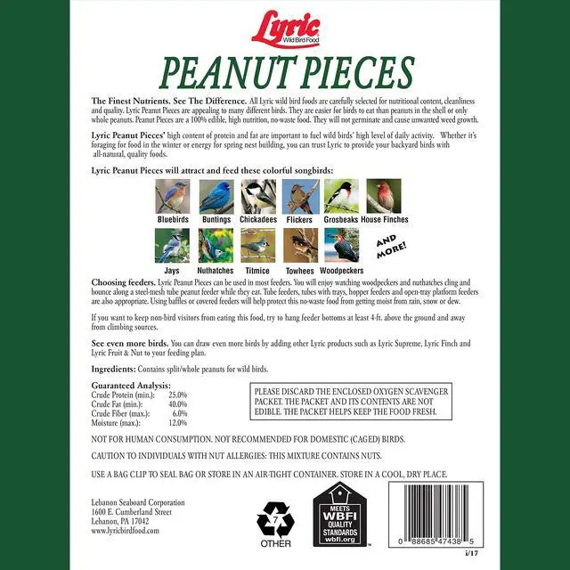 Alt view image 2 of 6 - Peanut Pieces Wild Bird Seed - Shelled Peanuts Wild Bird Food for Outside Feeders - 30 lb (Pack of 2-15 lb Bags)