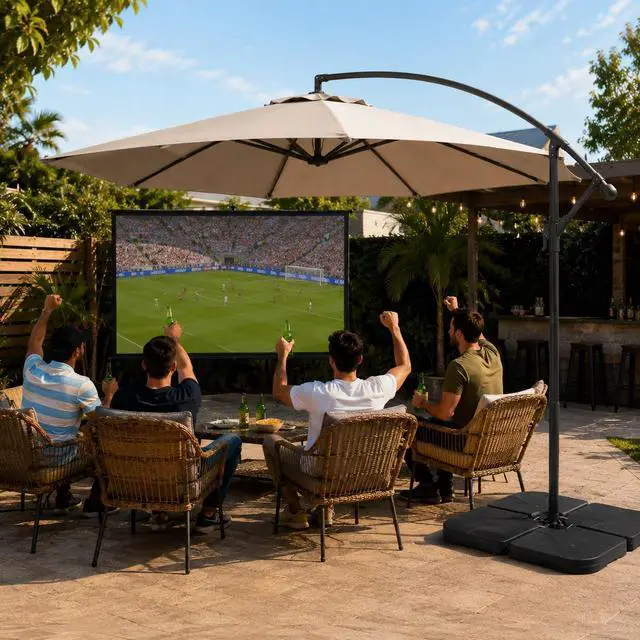 Alt view image 2 of 6 - 4-Piece 200lb Cantilever Offset Filled with Water or Sand Umbrella Base Patio Market Stand with U Locking Square Shaped, Black