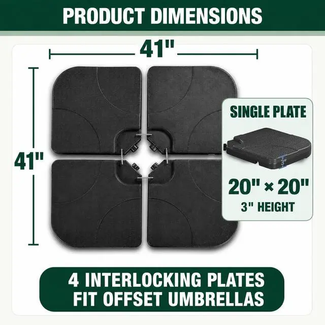 Alt view image 3 of 6 - 4-Piece 200lb Cantilever Offset Filled with Water or Sand Umbrella Base Patio Market Stand with U Locking Square Shaped, Black