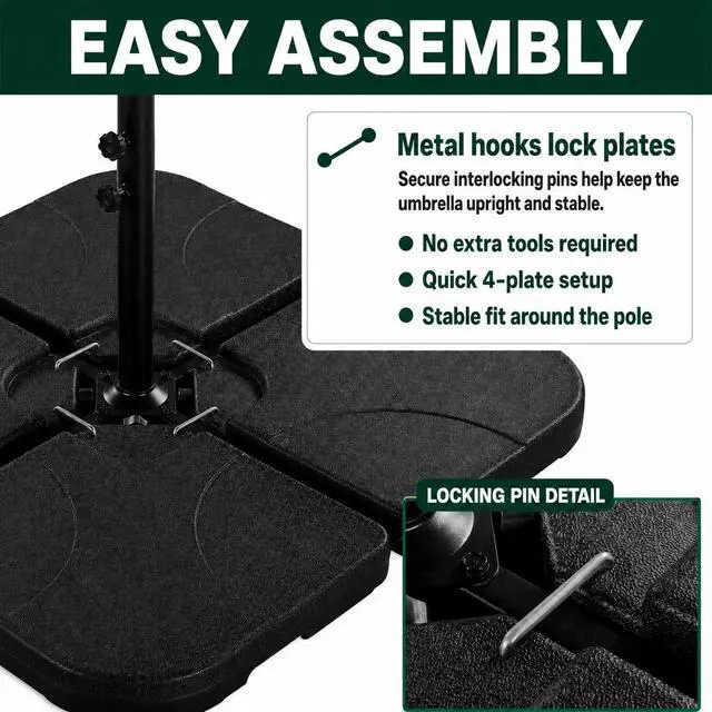 Alt view image 5 of 6 - 4-Piece 200lb Cantilever Offset Filled with Water or Sand Umbrella Base Patio Market Stand with U Locking Square Shaped, Black