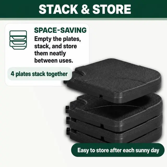 Alt view image 6 of 6 - 4-Piece 200lb Cantilever Offset Filled with Water or Sand Umbrella Base Patio Market Stand with U Locking Square Shaped, Black