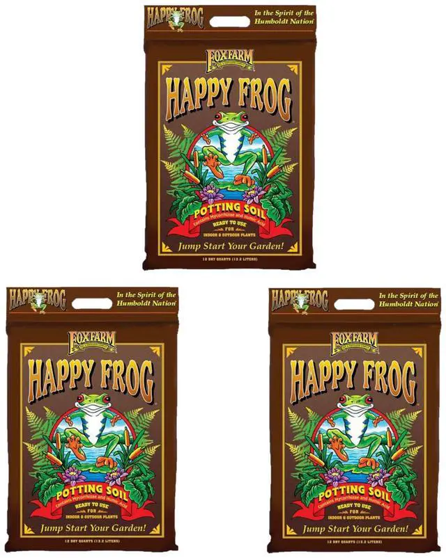 Main image of Happy Frog Potting Soil - Ready-to-Use Amended Container Blend with Soil Microbes, Earthworm Castings, Bat Guano, and Aged Forest Products for Indoor & Outdoor Plants - 12 Quart (Pack of 3)