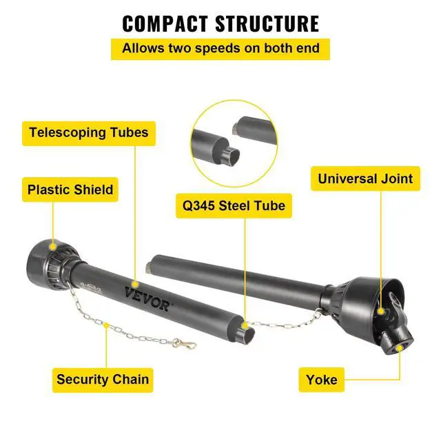 Alt view image 5 of 6 - PTO Shaft, 1-3/8" PTO Drive Shaft, 6 Spline Tractor, Round Implement Ends PTO Driveline Shaft, Series 4 Tractor PTO Shaft, 43"-61" Brush Hog PTO Shaft Black, for Finish Mower, Rotary Cutter