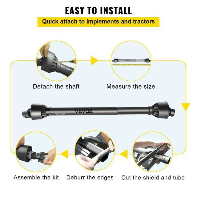 Alt view image 6 of 6 - PTO Shaft, 1-3/8" PTO Drive Shaft, 6 Spline Tractor, Round Implement Ends PTO Driveline Shaft, Series 4 Tractor PTO Shaft, 43"-61" Brush Hog PTO Shaft Black, for Finish Mower, Rotary Cutter