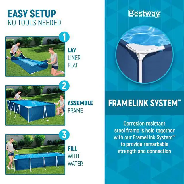 Alt view image 4 of 6 - Steel Pro 8.5 Feet x 67 Inch x 24 Inch Rectangular Steel Frame Above Ground Outdoor Backyard Swimming Pool, Blue (Pool Only)