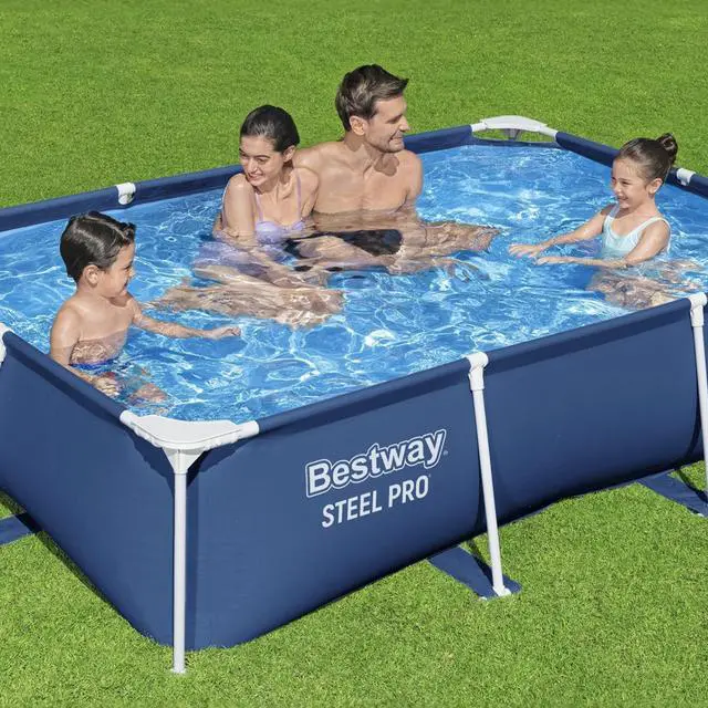 Alt view image 6 of 6 - Steel Pro 8.5 Feet x 67 Inch x 24 Inch Rectangular Steel Frame Above Ground Outdoor Backyard Swimming Pool, Blue (Pool Only)