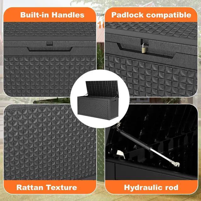 Alt view image 4 of 6 - 121 Gallon Waterproof Outdoor Storage Box,Resin Deck Box,Lockable Outside Storage Box Container for Patio Furniure,Garden,Pool Tools (121 Gallon,Black)
