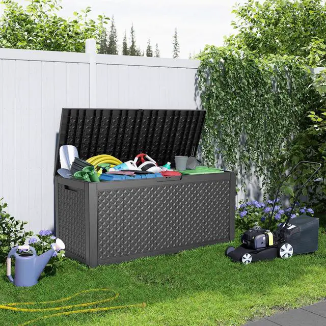 Alt view image 6 of 6 - 121 Gallon Waterproof Outdoor Storage Box,Resin Deck Box,Lockable Outside Storage Box Container for Patio Furniure,Garden,Pool Tools (121 Gallon,Black)