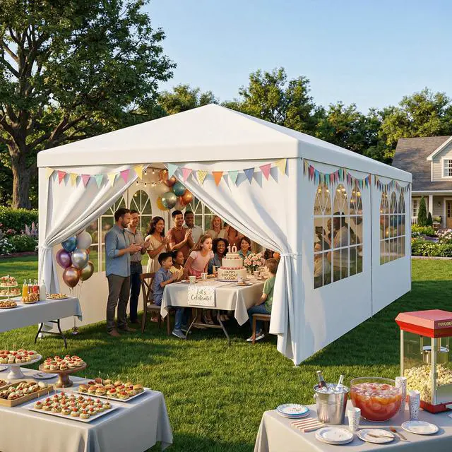 Alt view image 2 of 6 - 10' x 20' Outdoor White Waterproof Gazebo Canopy Tent with Removable Sidewalls Windows Heavy Duty Tent for Party Wedding Events Beach BBQ