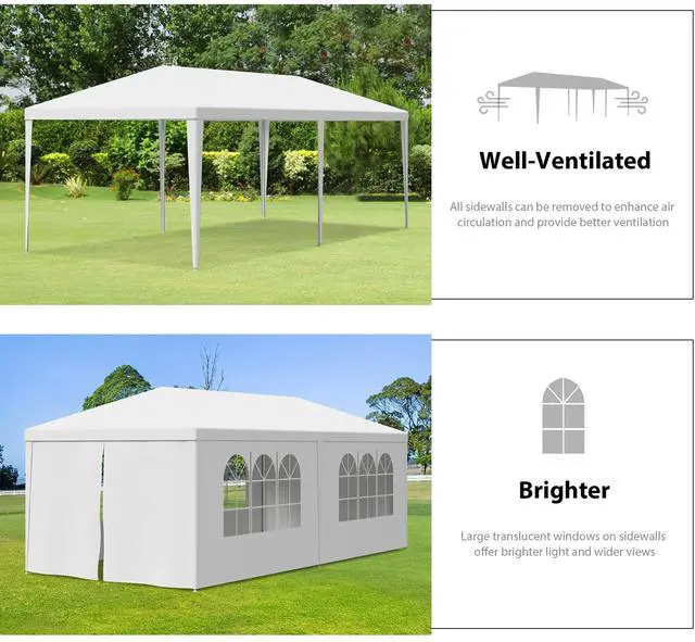 Alt view image 3 of 6 - 10' x 20' Outdoor White Waterproof Gazebo Canopy Tent with Removable Sidewalls Windows Heavy Duty Tent for Party Wedding Events Beach BBQ