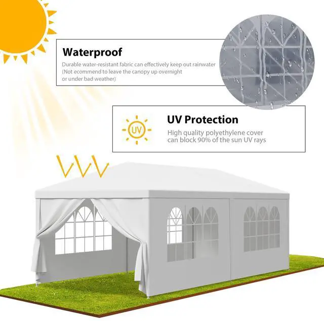 Alt view image 4 of 6 - 10' x 20' Outdoor White Waterproof Gazebo Canopy Tent with Removable Sidewalls Windows Heavy Duty Tent for Party Wedding Events Beach BBQ