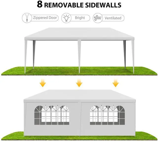 Alt view image 5 of 6 - 10' x 20' Outdoor White Waterproof Gazebo Canopy Tent with Removable Sidewalls Windows Heavy Duty Tent for Party Wedding Events Beach BBQ