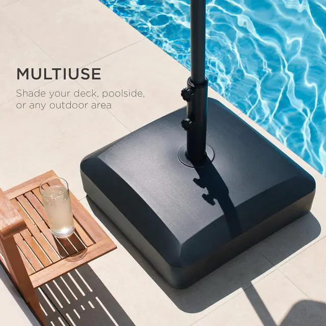 Alt view image 5 of 6 - 123lb Capacity Fillable Mobile Umbrella Base Heavy Duty Market Stand for Patio, Deck, Poolside w/ 4 Wheels, 2 Locks, 2 Knobs, Wind-Resistant Design - Navy Black