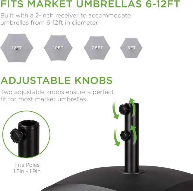 Alt view image 6 of 6 - 123lb Capacity Fillable Mobile Umbrella Base Heavy Duty Market Stand for Patio, Deck, Poolside w/ 4 Wheels, 2 Locks, 2 Knobs, Wind-Resistant Design - Navy Black