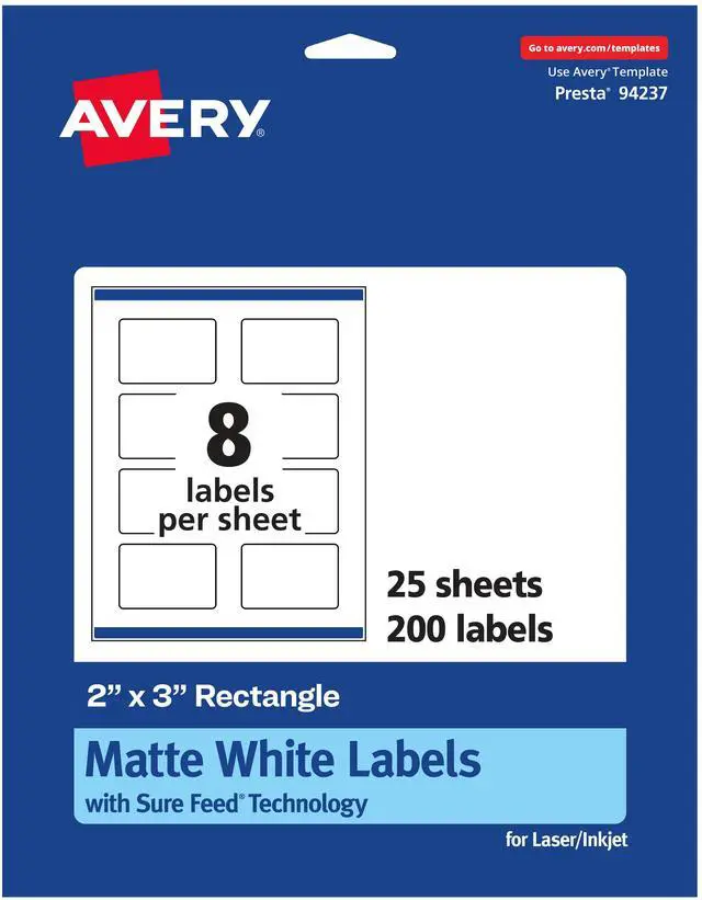 Main image of Avery® Matte White Rectangle Labels, 2" x 3", 200 Labels