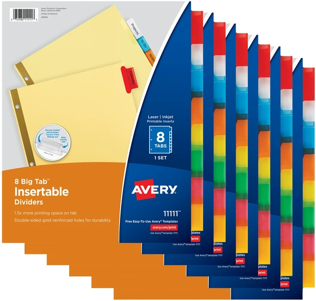 Main image of Avery® Paper Dividers, Insertable Big Tab, 8-Tab, Multicolor, 6 Sets