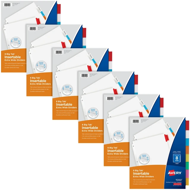 Main image of Avery® Paper Dividers, Insertable Big Tab, 8-Tab, Color, 6 Sets
