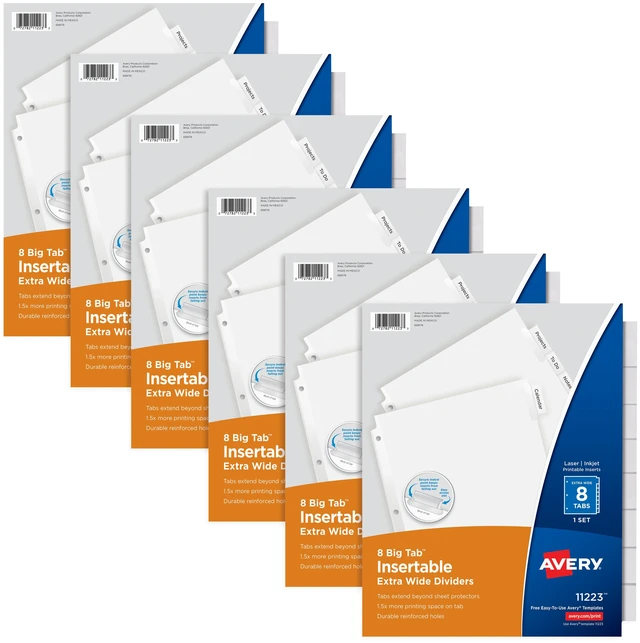 Main image of Avery® Paper Dividers, Insertable Big Tab, 8-Tab, Clear, 6 Sets
