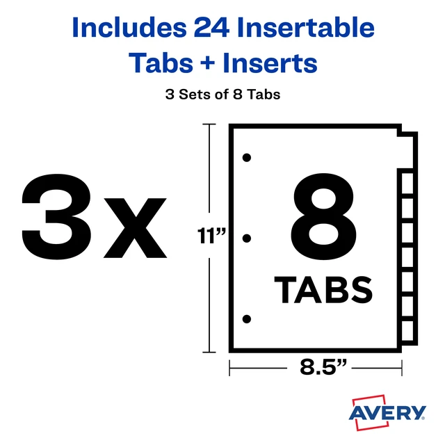 Alt view image 7 of 7 - Avery® Plastic Dividers, Insertable Big Tab, 8-Tab, Multicolor, 3 Set