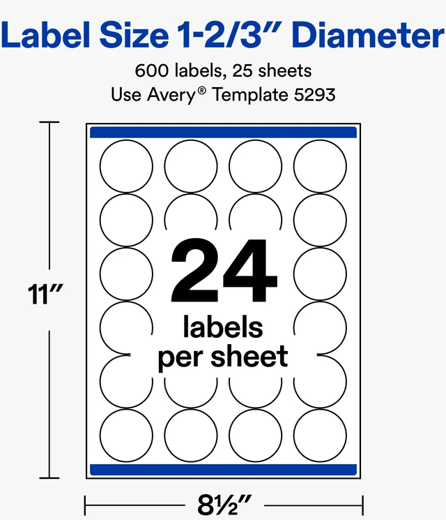 Alt view image 4 of 7 - Avery® Round Labels, 1-2/3", Matte White, 600ct (5293)