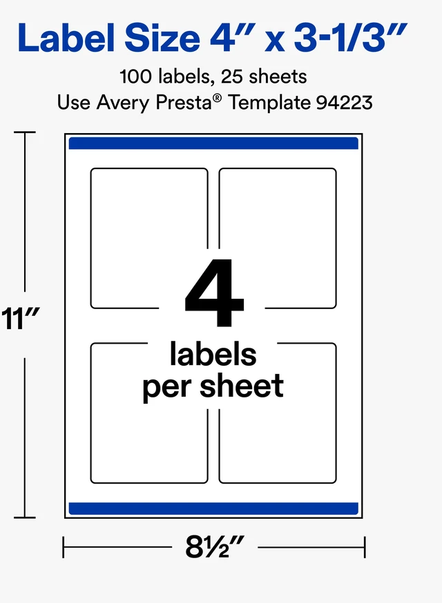 Alt view image 4 of 7 - Avery® Matte White Rectangle Labels, 4" x 3-1/3", 100 Labels