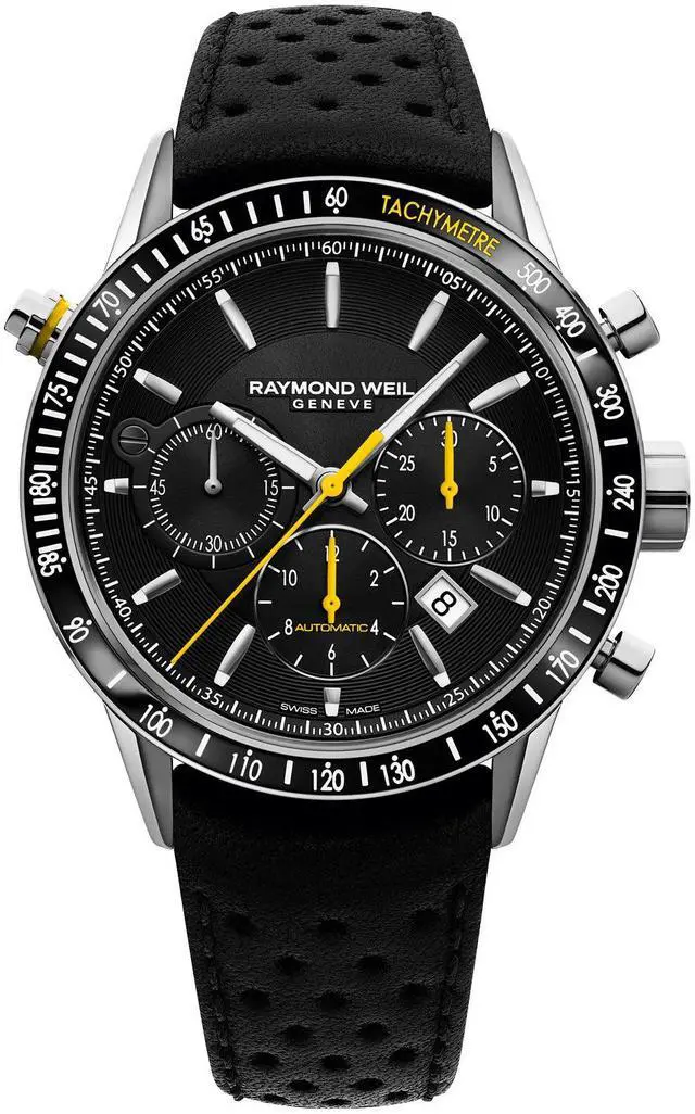 Main image of Raymond Weil Freelancer Automatic Chronograph Stainless Steel Black Dial Black Leather Strap Date Mens Watch 7740-SC1-20021