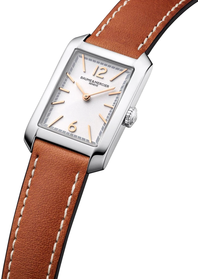 Alt view image 2 of 3 - Baume & Mercier Hampton Stainless Steel Silver Dial Brown Leather Strap Quartz Womens Watch M0A10472