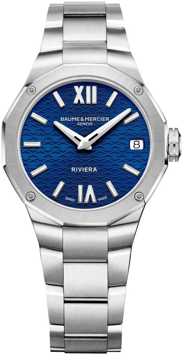 Main image of Baume & Mercier Riviera Stainless Steel Blue Dial Date Quartz Womens Watch M0A10727