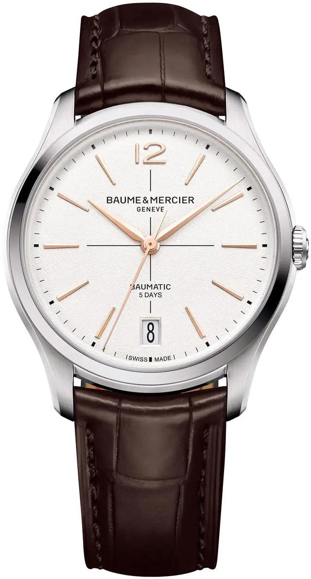 Main image of Baume & Mercier Clifton Baumatic Automatic Stainless Steel Silver Dial Brown Leather Strap Date Mens Watch M0A10773