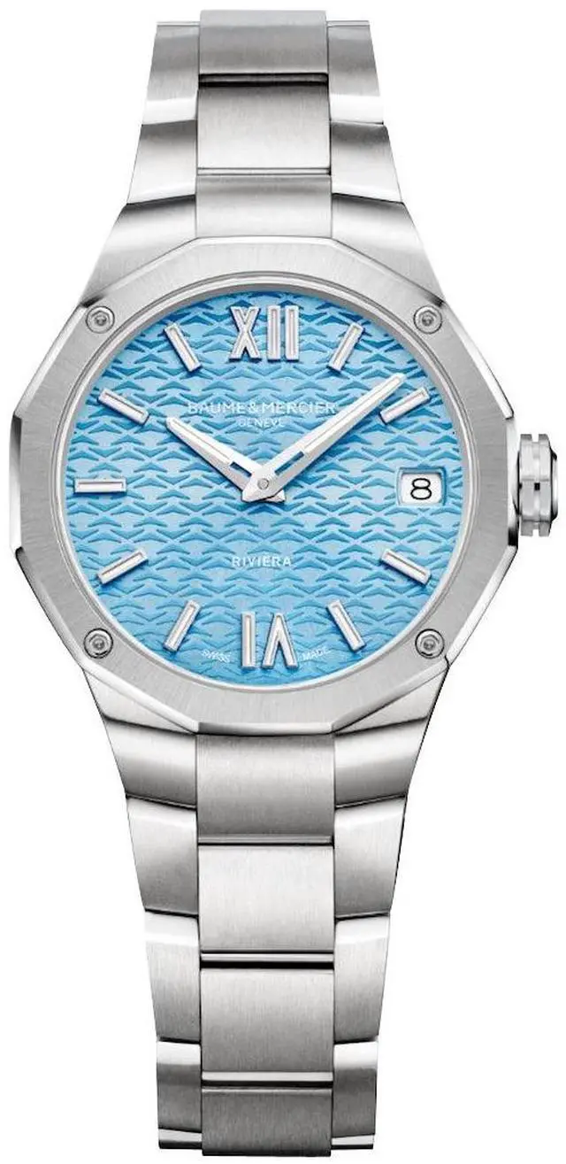 Main image of Baume & Mercier Riviera Stainless Steel Blue Dial Date Quartz Womens Watch M0A10811
