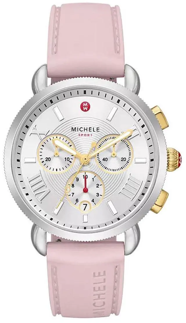 Main image of Michele Sport Sail Chronograph Silver Dial Date Peony Pink Silicone Women's Watch MWW01P000023