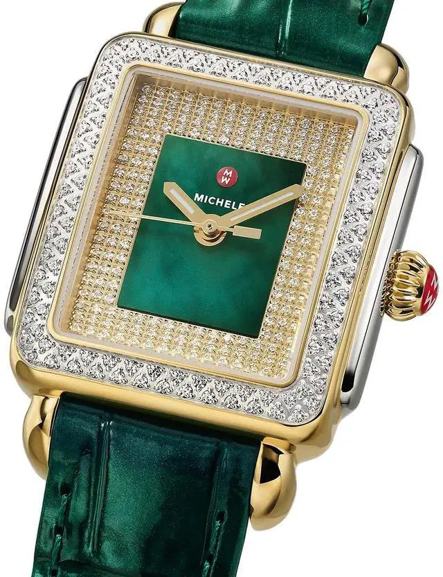 Alt view image 2 of 4 - Michele Special Edition Deco Madison Mid Green Mother-of-Pearl Dial Diamonds Two-Tone Steel Green Leather Strap Women's Watch MWW06G000048
