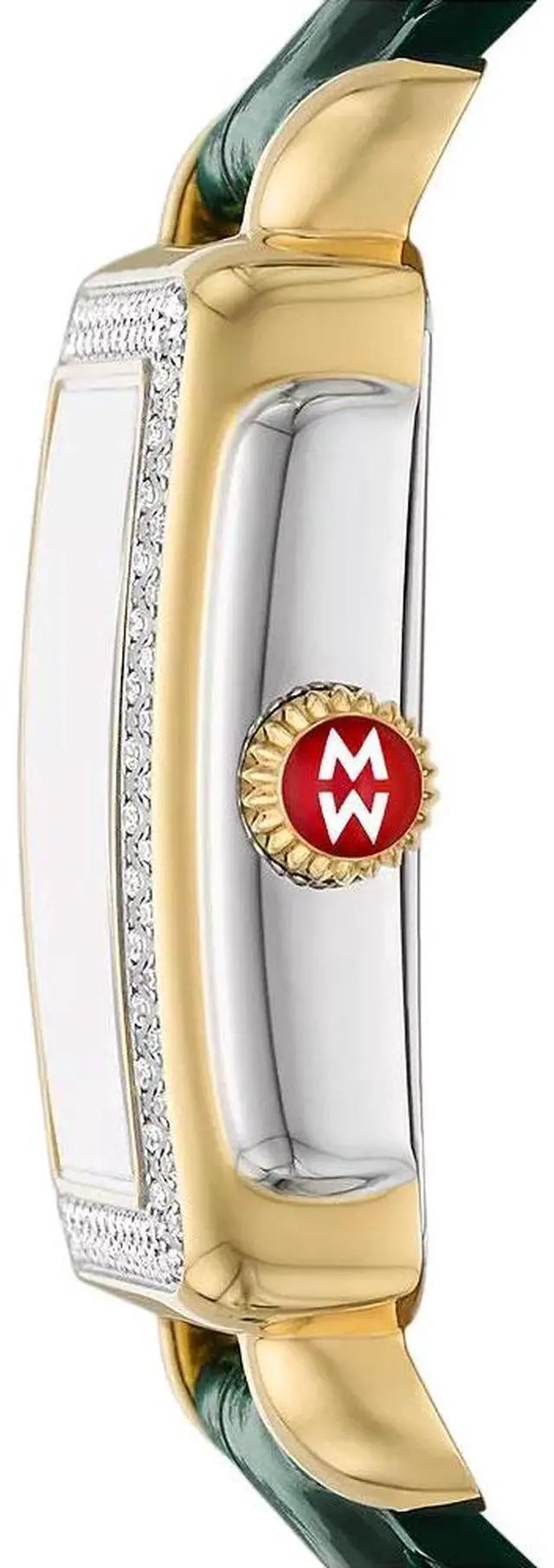 Alt view image 3 of 4 - Michele Special Edition Deco Madison Mid Green Mother-of-Pearl Dial Diamonds Two-Tone Steel Green Leather Strap Women's Watch MWW06G000048