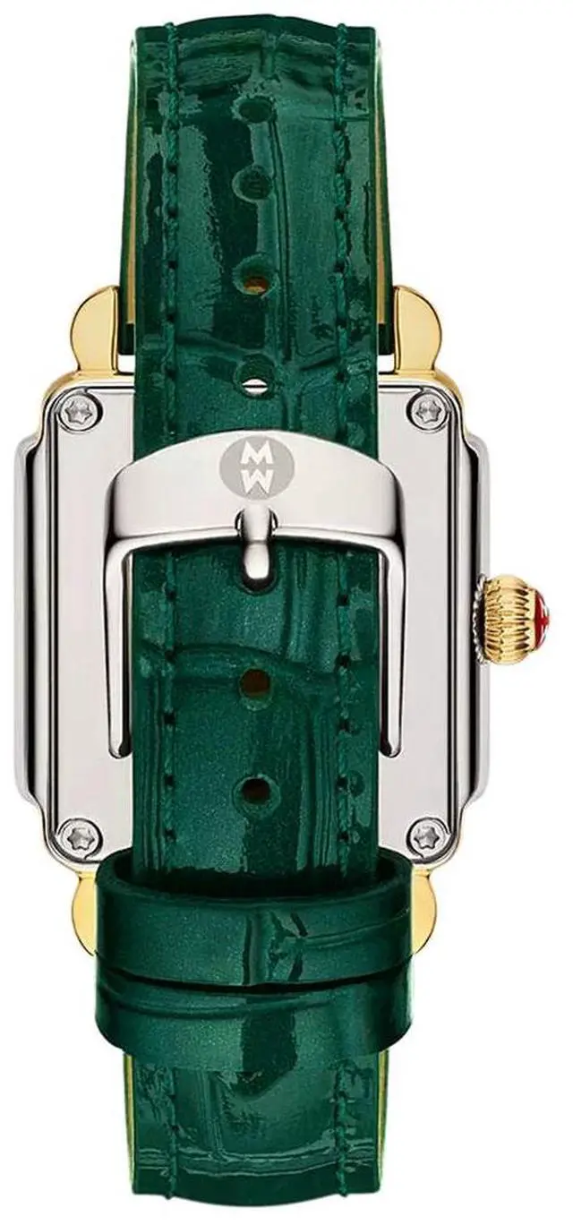 Alt view image 4 of 4 - Michele Special Edition Deco Madison Mid Green Mother-of-Pearl Dial Diamonds Two-Tone Steel Green Leather Strap Women's Watch MWW06G000048
