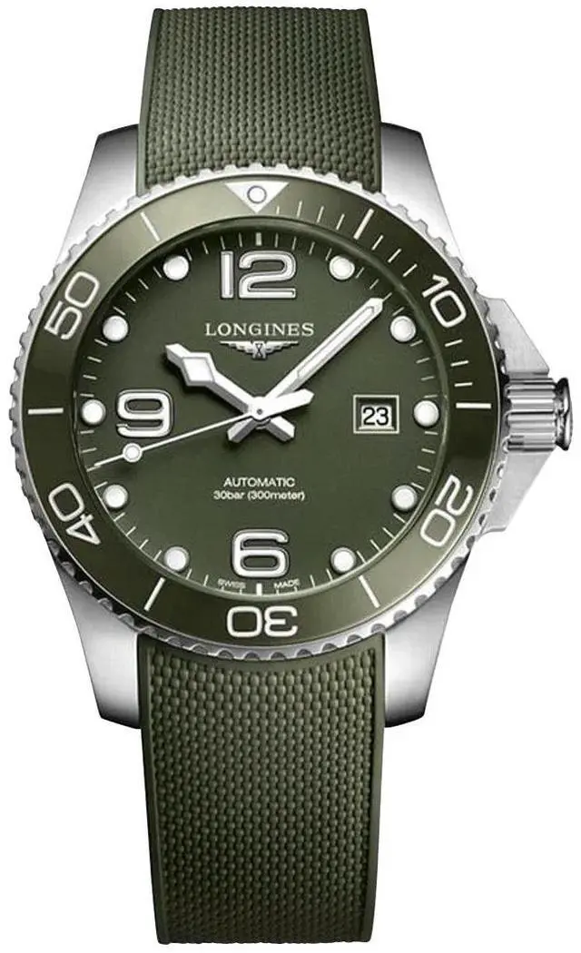 Main image of Longines HydroConquest Automatic Stainless Steel Green Dial Green Rubber Strap Date Divers Mens Watch L3.782.4.06.9