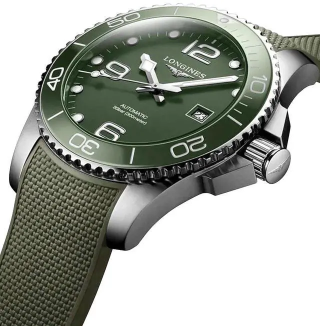 Alt view image 2 of 6 - Longines HydroConquest Automatic Stainless Steel Green Dial Green Rubber Strap Date Divers Mens Watch L3.782.4.06.9