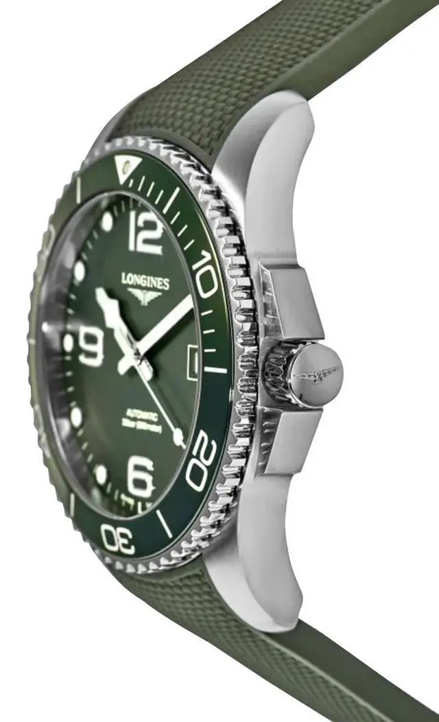 Alt view image 4 of 6 - Longines HydroConquest Automatic Stainless Steel Green Dial Green Rubber Strap Date Divers Mens Watch L3.782.4.06.9