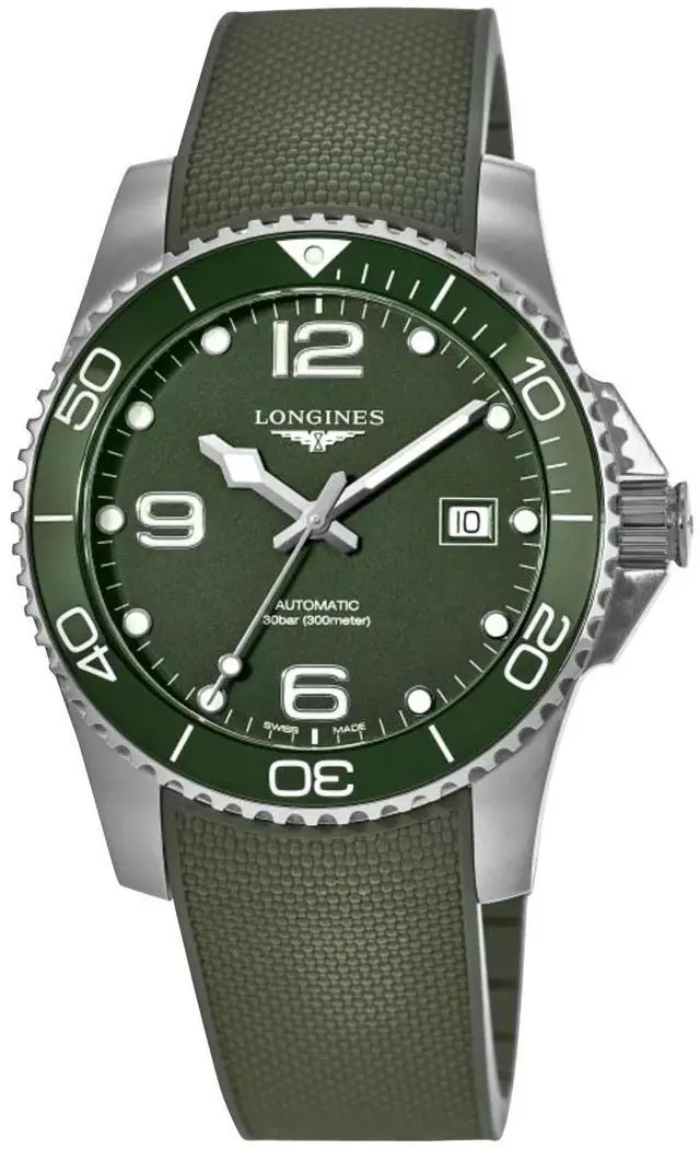 Alt view image 6 of 6 - Longines HydroConquest Automatic Stainless Steel Green Dial Green Rubber Strap Date Divers Mens Watch L3.782.4.06.9