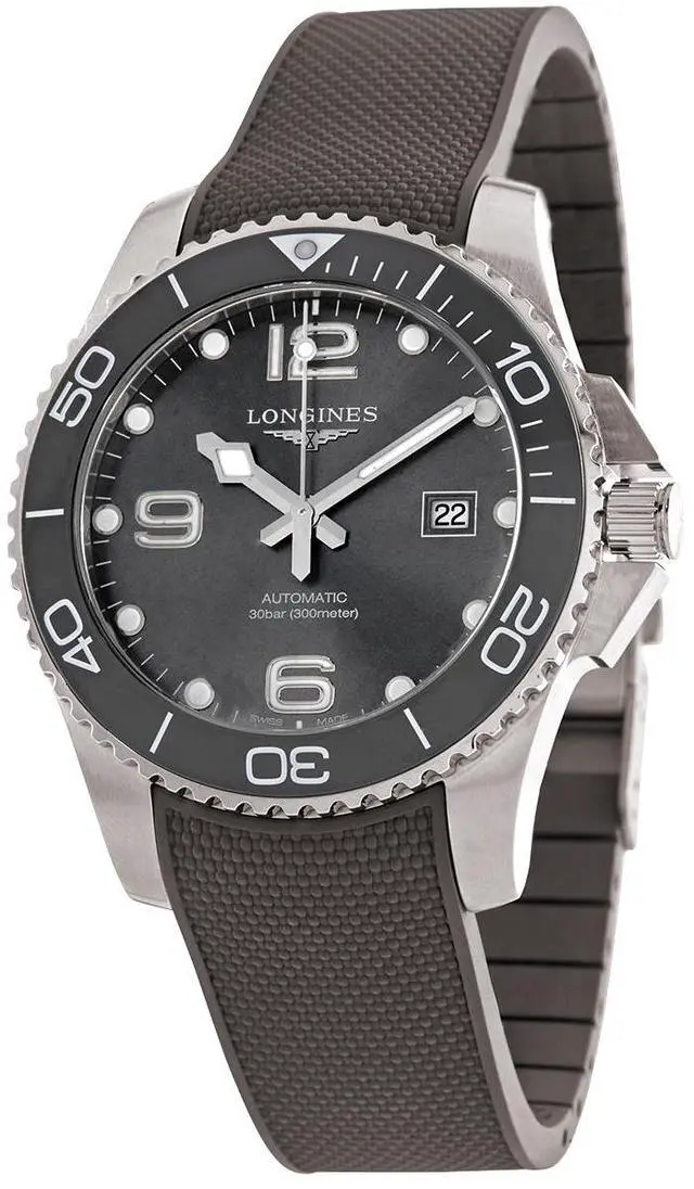 Main image of Longines HydroConquest Automatic Stainless Steel Gray Dial Gray Rubber Strap Date Divers Mens Watch L3.782.4.76.9